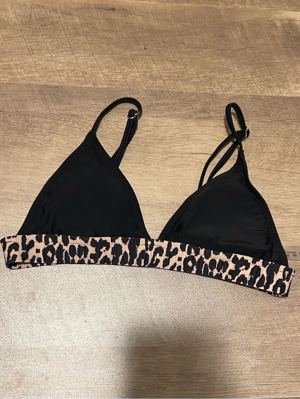 Fashion Nova Black Triangle Bikini Top with Cheetah Print Band